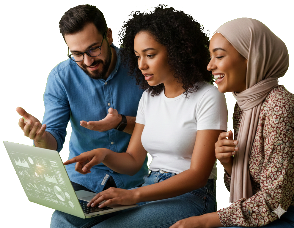 Team collaborating on a laptop